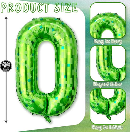 40 Inch Lime Green Pixel Number 20 Balloon, 20th Adult Gamer Party Decor | - Image 3