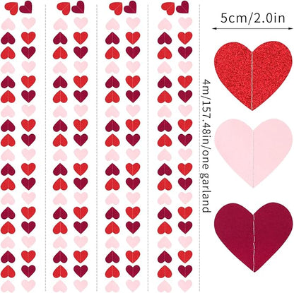 Burgundy-Red Light-Pink Valentines Party-Decorations Heart-Garland - 52ft - Image 2