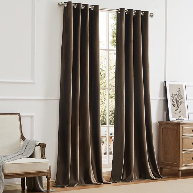 BULBUL Velvet Brown Blackout Curtains 96 inch Long - Image 7