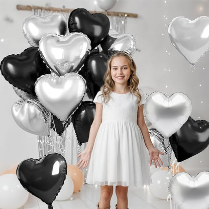 Black Silver Heart Balloons - Image 5