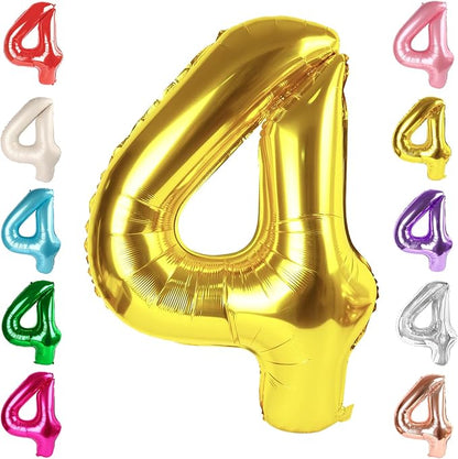 4 Balloon Numbers Birthday Decorations, 40In Gold Balloons by Mluchee