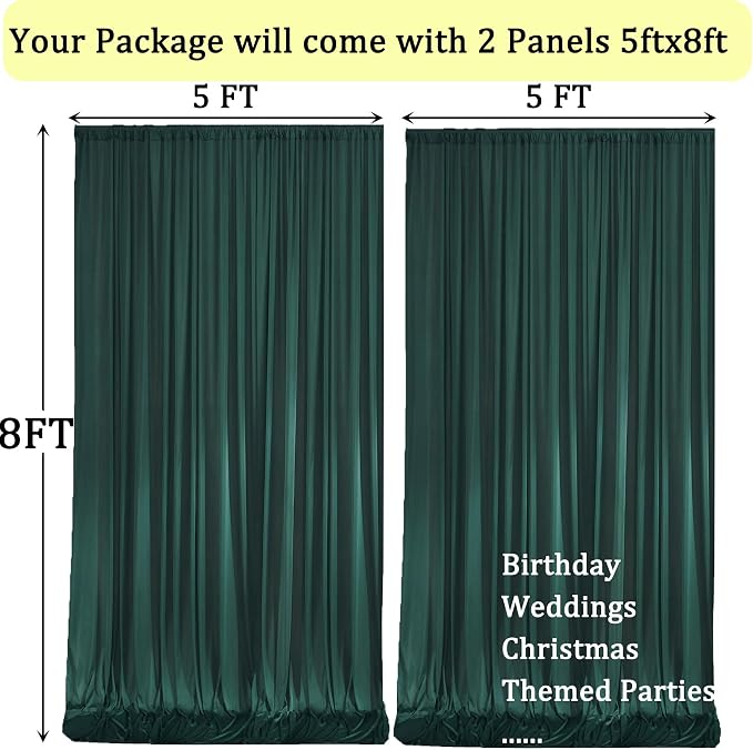 10x8 ft Wrinkle Free Hunter Green Backdrop Curtains - Image 6