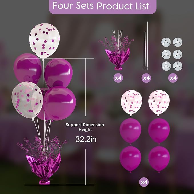 Purple Balloon Table Centerpiece Kit, 4 Sets Purple Balloon Stands - Image 4