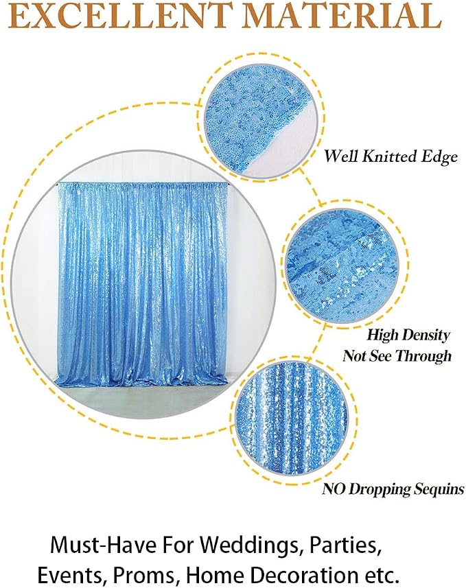 ShinyBeauty 4x8FT Baby Blue Sequin Backdrop Curtains - Image 5