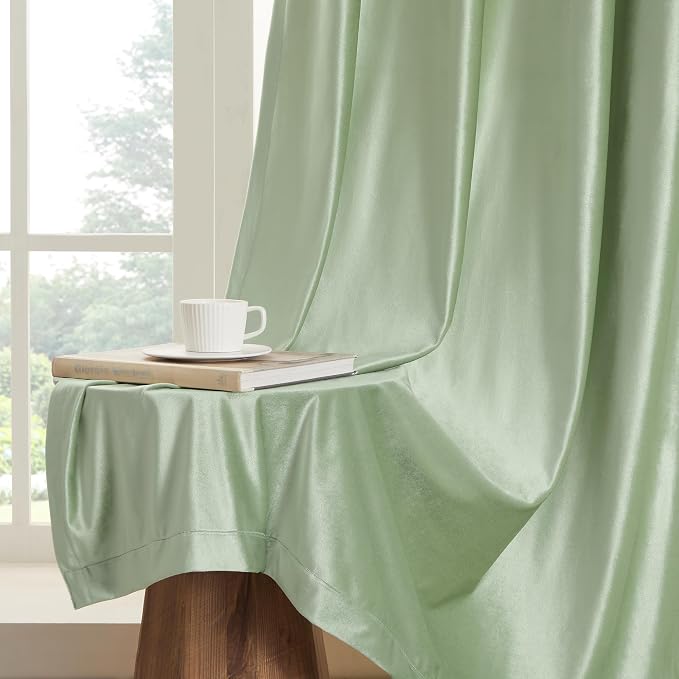 BULBUL Velvet Sage Green Blackout Curtains 90 inch Long - Image 6