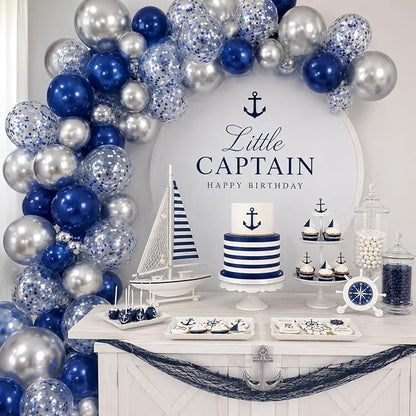 Navy Blue and Silver Balloons, 12 Inch Dark Midnight Blue Metallic Silver Latex - Image 6