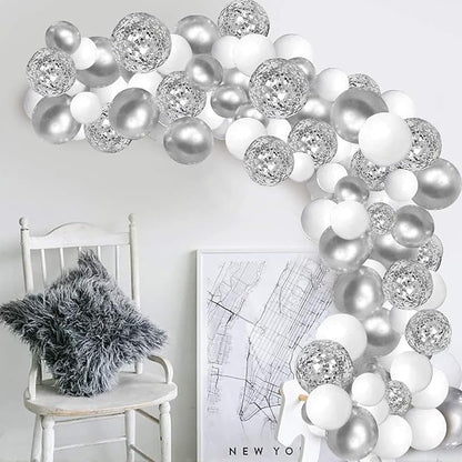 White Silver Balloon Garland Arch Kit 100PCS | Chrome Silver Confetti Balloons - Image 8