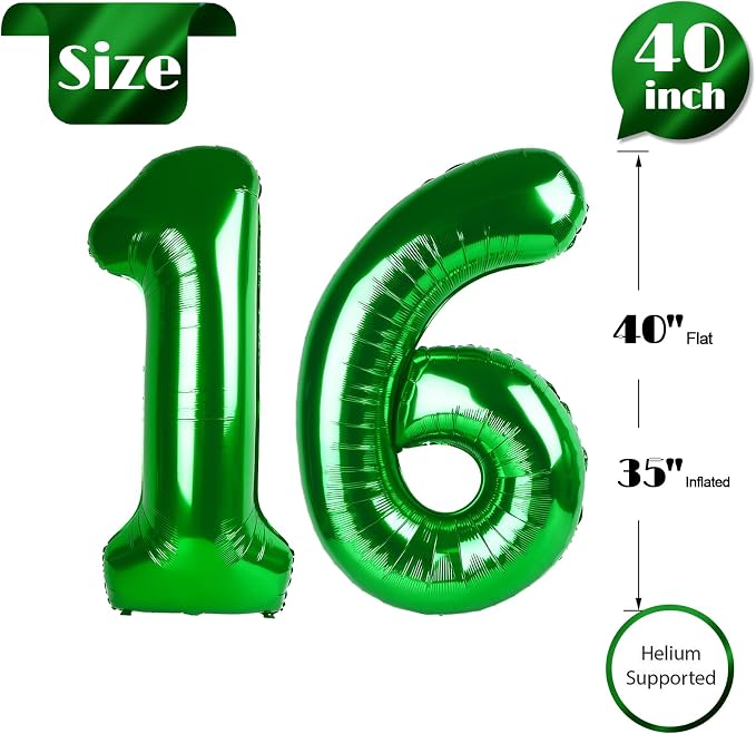 Green Number 16 Balloon 40 Inch - Image 5