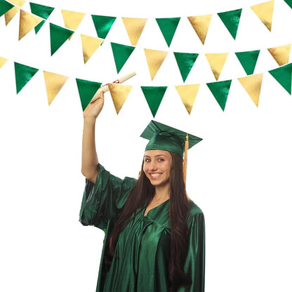 Green Gold Party Decorations Metallic Fabric Triangle Pennant Banner Flag - Image 4