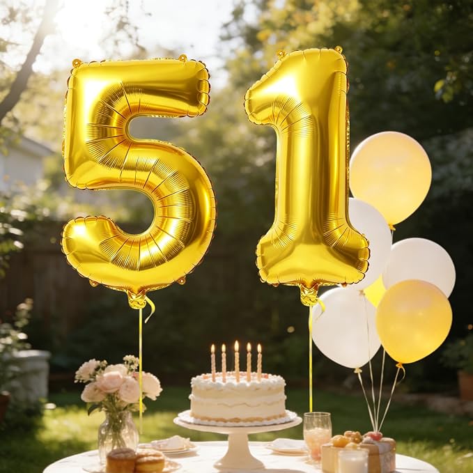 40 Inch Number 51 Balloons for 51st Birthday Party Decorations, 0-100 Gold - Image 3