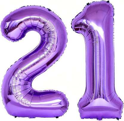 Purple 21 Number Balloons, 40 Inch Giant Number 21 Balloons Foil Mylar Helium by Lovoir