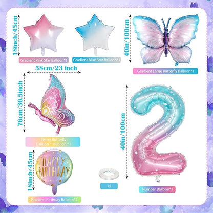 Isndare Butterfly Balloons, Includes Giant Number 2 Balloon, Self Sealing - Image 2
