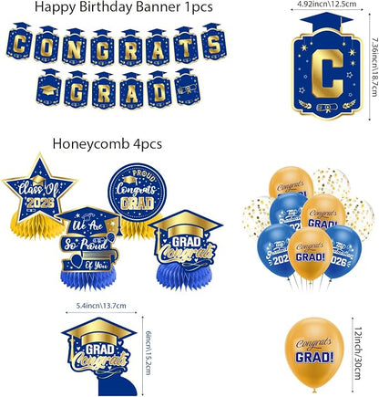 Graduation Decorations 2026 Blue and Gold Set, Congrats Grad Decor Set - Image 2
