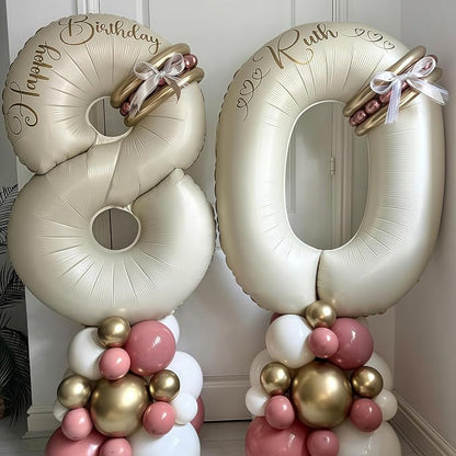 Cream Number 8 Balloons, 40 Inch 8 Balloons Giant Helium Foil Mylar Beige 8 - Image 5