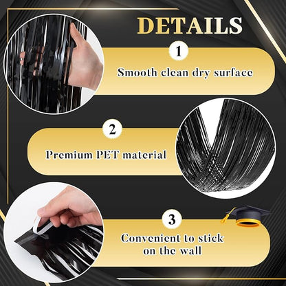 8 Pcs 15ft Gold Black Metallic Foil Ceiling Fringe Curtains, Graduation Party - Image 3