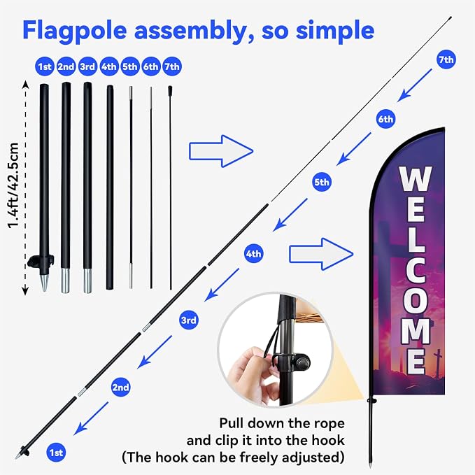 1PC Double Sided Church Welcome Feather Flag - Image 7