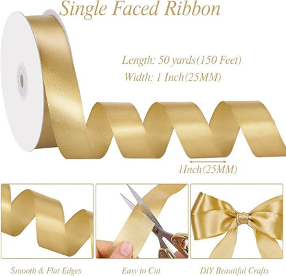 woric Gold Ribbon 1 Inch 50 Yards Gold Satin Ribbon Gift Bows | Wedding Floral - Image 3