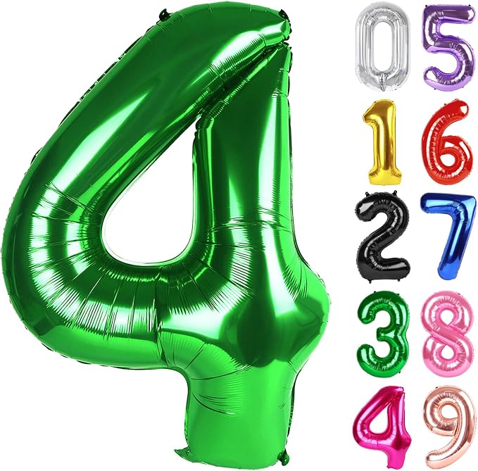 Green Number 4 Balloon 40 Inch, 4th Birthday Party Decorations Men Women | Foil by IWERP