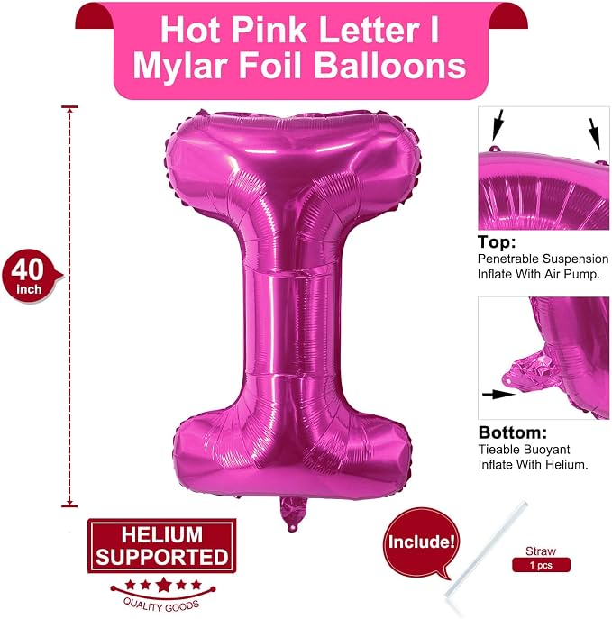 Lovoir 40 Inch Large Hot Pink Letter I Balloons Big Size Jumbo Mylar Foil - Image 2