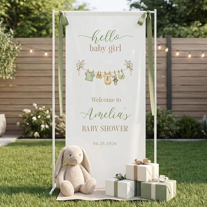 Personalized Baby Shower Welcome Banner | Linen Fabric, Gender Neutral Décor by Custom