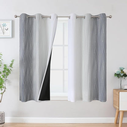 Grey and Greyish White Blackout Curtains 54 Inch Length, Light Blocking by ESTELARTEXTILER