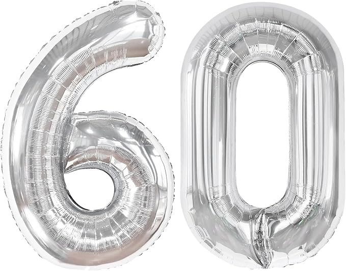 Silver Number 60 Balloon 40 Inch, 60th Birthday Decorations Men Women | Foil by IWERP