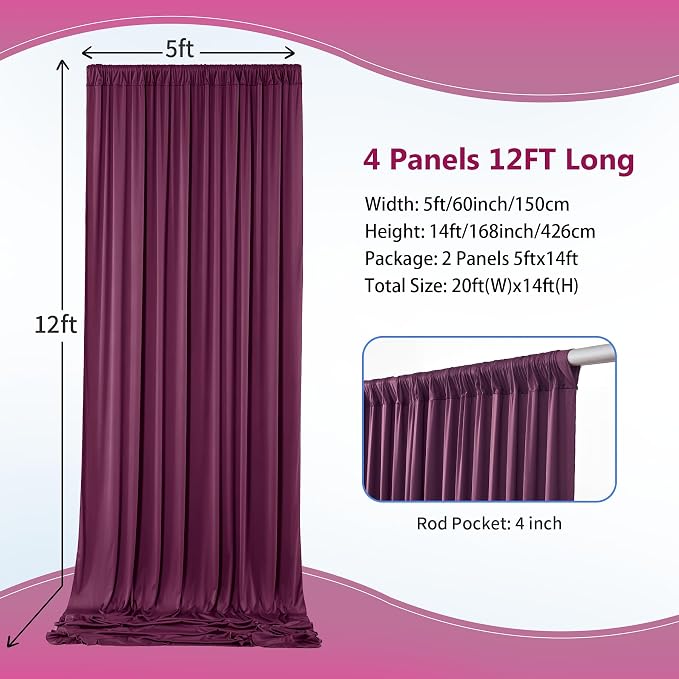 20ft×12ft Wrinkle Free Burgundy Backdrop Curtain - Image 3