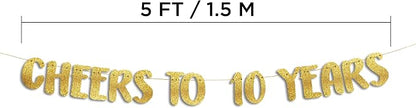 Pre-Strung Cheers to 10 Years Gold Glitter Banner - Image 4
