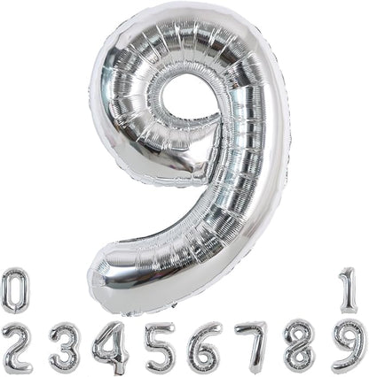 TONIFUL 40 Inch Silver Number 9 Balloon Large Foil 9th Birthday Decorations | by TONIFUL