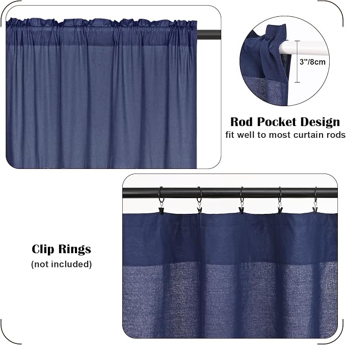Farmhouse Valance Curtains, Boho Cotton Linen Kitchen Valances, Country Rod - Image 7