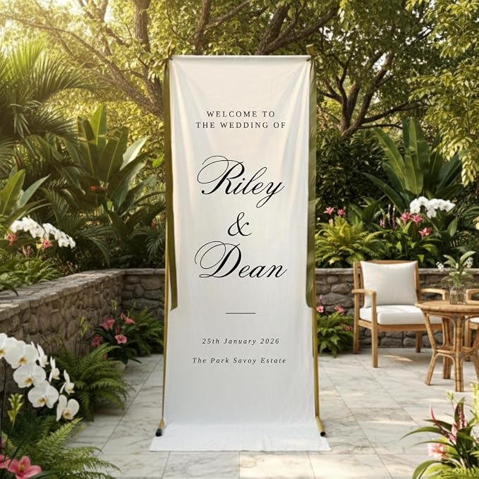 Personalized Wedding Welcome Banner Linen – Custom Names & Date, Elegant Fabric - Image 2