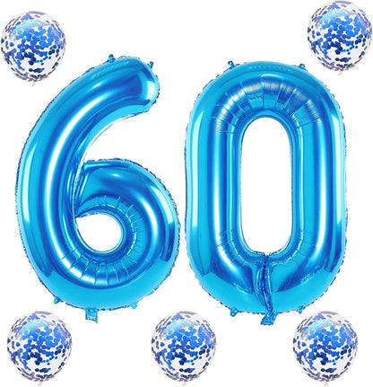 60th Birthday Balloons for Men, 40 Inch Giant Blue Foil Number 60 Balloons - Image 8