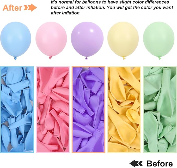 RUBFAC 135pcs Pastel Balloon Arch Kit, Macaron Rainbow Latex Balloon, Different - Image 3