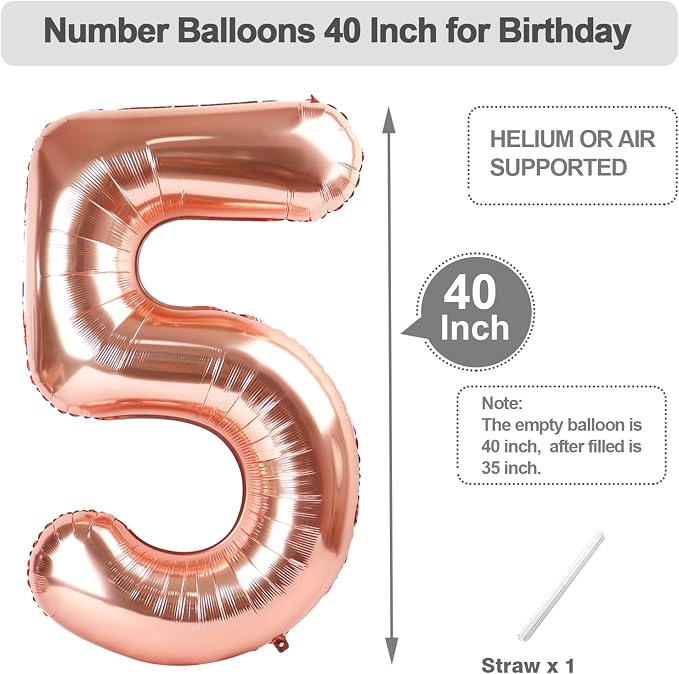 Numbers 14 Balloon 40Inch Rose Gold Balloons - Image 5