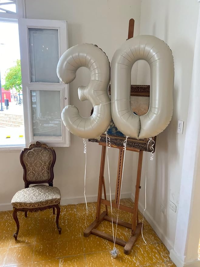 3 Balloon Number 40 Inch Cream Balloons - Image 4