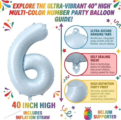 40 Inch Light Blue Number 6 Foil Balloon - Image 2