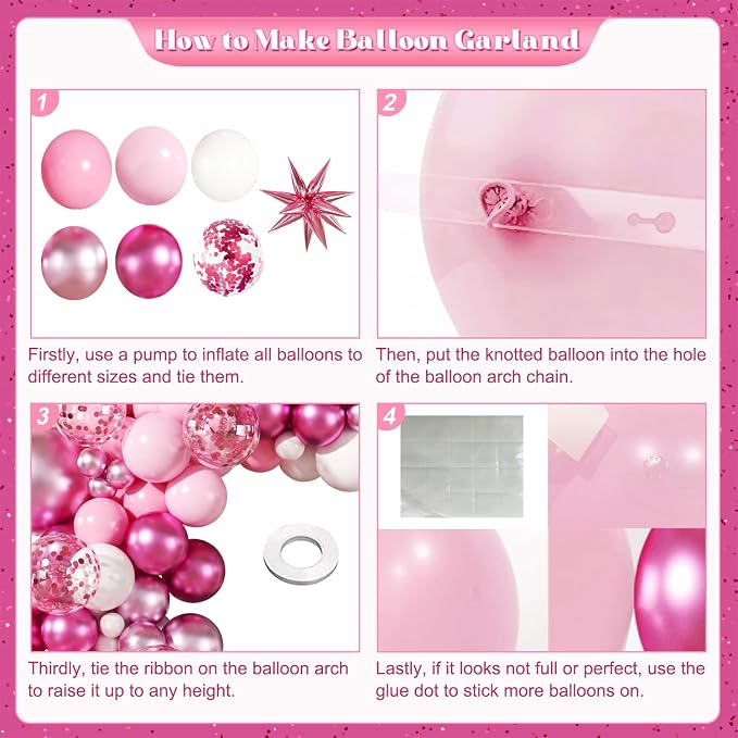 Pink Balloon Garland Arch Kit for Birthday Decorations | 140Pcs Hot Light - Image 5