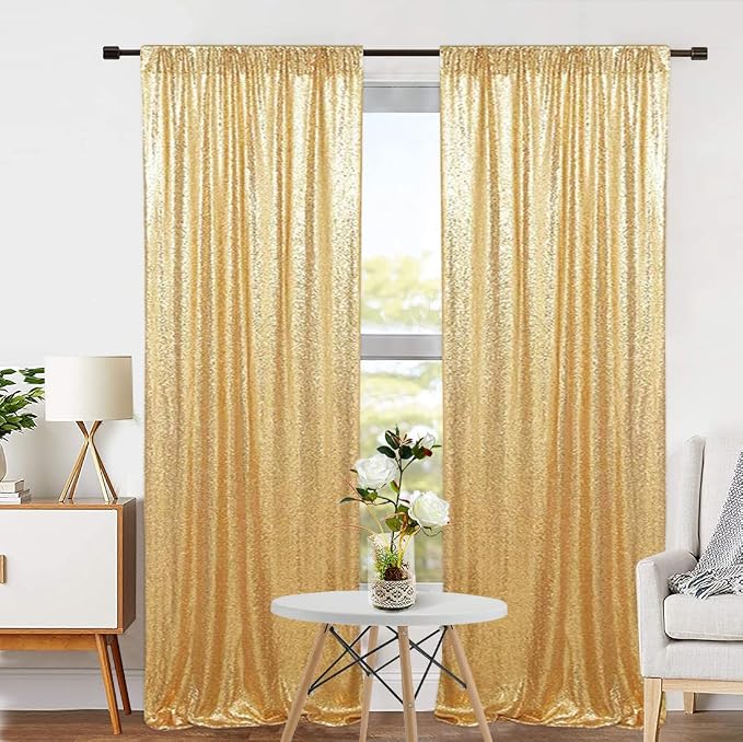 Eternal Beauty Gold Sequin Backdrop Curtains, 4 Panels 2x8FT | 3mm Sparkle - Image 3