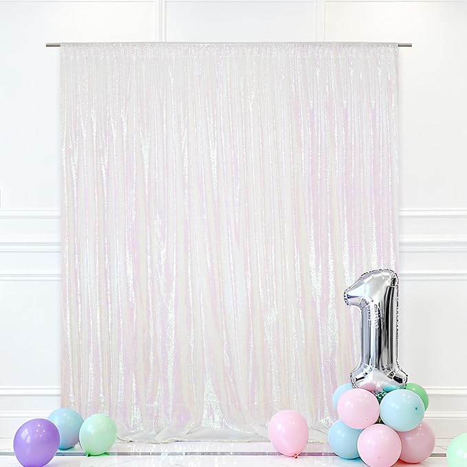 Eternal Beauty White Iridescent 3mm Sequin Backdrop 5x7 Ft by EternalBeauty