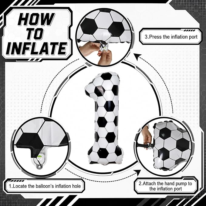 40 Inch Soccer Number 1 Balloons, Large White Soccer Foil 1 Balloon Numbers - Image 8