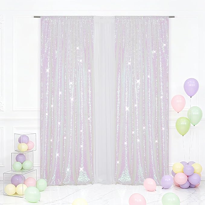 Eternal Beauty White Iridescent 3mm Sequin Backdrop 2x8 Ft 2 Pack Wedding | by EternalBeauty
