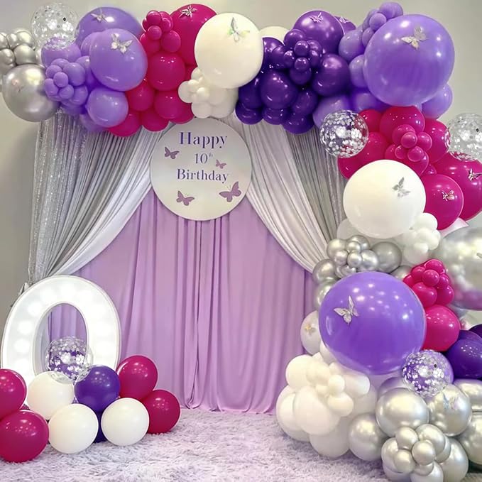 MEBAY Hot Pink Purple Silver Baloon Garland Arch Kit - Image 3