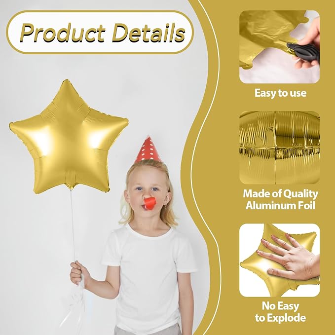 Gold Star Foil Balloons, 18 Inch Metallic Stars Balloon - Image 3