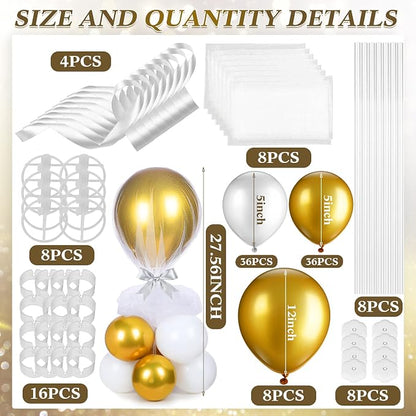 BBTO 8 Set Gold and White Table Centerpieces Balloons Stand Kit, Latex Balloons - Image 2
