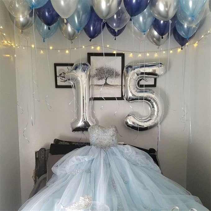 40 Inch Silver Large Numbers Balloons 5, Self Inflating Digit 5 Helium Balloons - Image 6
