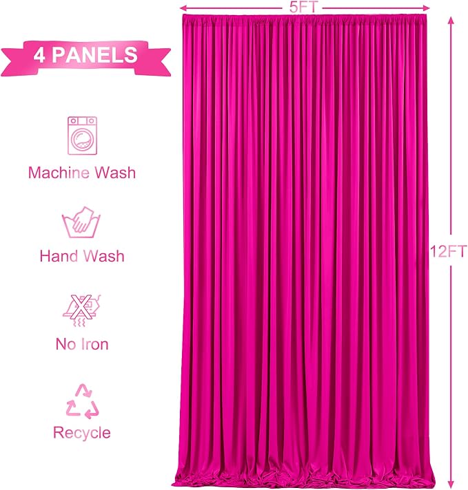 4 Panels Hot Pink Backdrop Curtains - Image 5