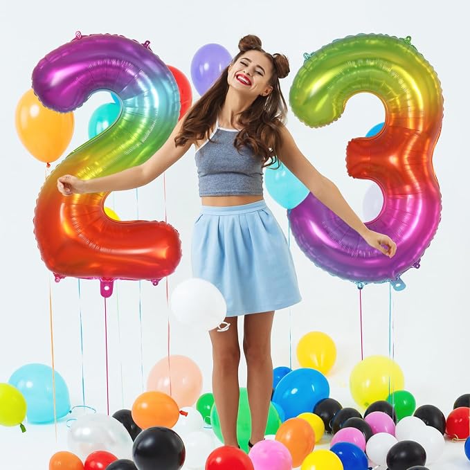 Rainbow Number 3 Balloon 40 Inch, Big Large Foil Number Balloons, Gradient - Image 5
