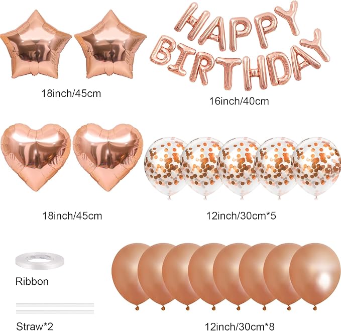 CANREVEL Happy Birthday Banner Decoration + 30pcs Star Balloons, Rose Gold | - Image 2