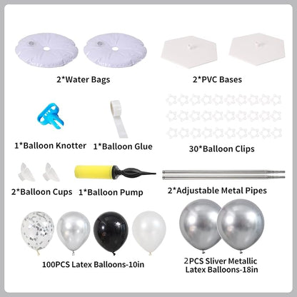 Black White and Silver Balloon Column Kit Set of 2, Balloon Towers | 102Pcs - Image 2