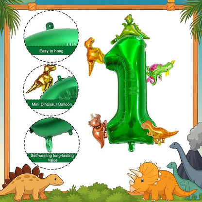 LilyZheng Large Dinosaur Balloon Number 1, 40 Inch Dark Green Foil Balloon and - Image 3